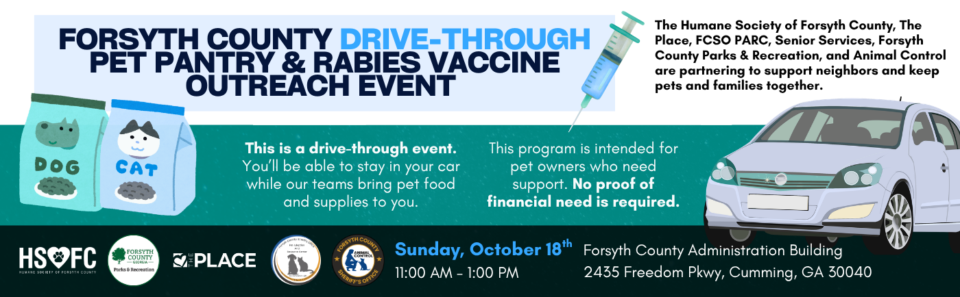 Forsyth County Drive-Through Pet Pantry & Rabies Vaccine Outreach Event - October (Banner)